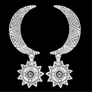 Artisan Moon Crescent Moon Earrings Sun Hematite Dangles Silver